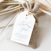 Elegante kalligrafie blauwe doop dank u voor uw gu cadeaulabel