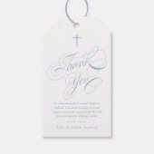 Elegante kalligrafie blauwe doop dank u voor uw gu cadeaulabel (Voorkant)