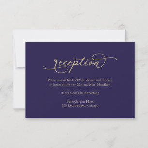 Elegante kalligrafie blauwe huwelijksreceptie bijl RSVP kaartje
