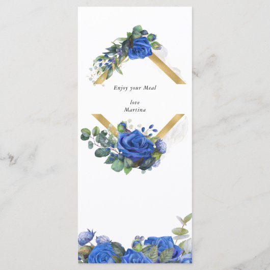 Elegante kalligrafie Blauwe Rozen en Eucalyptus Menu (Achterkant)