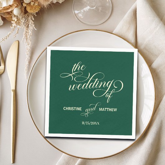 Elegante kalligrafie Blauwgroen bruiloft Servet