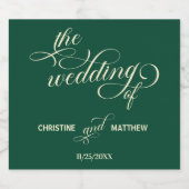 Elegante kalligrafie Blauwgroen bruiloft Sparkling Wijnetiket (Enkel label)