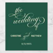 Elegante kalligrafie Blauwgroen bruiloft Wijn Etiket (Enkel label)