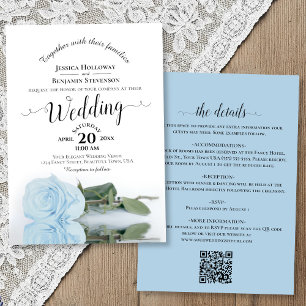 Elegante kalligrafie Bleke Blauwe Roos QR Code Tro Kaart