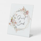 Elegante kalligrafie bloemengastenboek reclamebord met voetstuk (Voorkant)