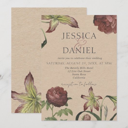 Elegante kalligrafie bloemenschrift trouw uitnodig kaart (Voorkant / Achterkant)