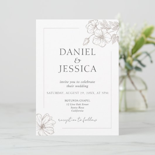 Elegante kalligrafie bloemenscript bruiloft kaart (Staand voorkant)