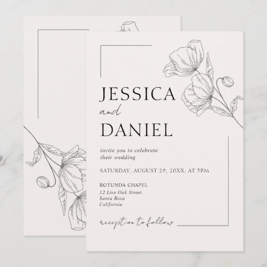 Elegante kalligrafie bloemenscript bruiloft kaart (Voorkant / Achterkant)