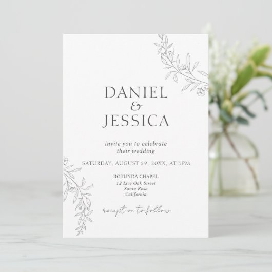 Elegante kalligrafie bloemenscript bruiloft kaart (Staand voorkant)