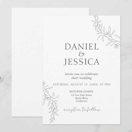 Elegante kalligrafie bloemenscript bruiloft kaart (Voorkant / Achterkant)