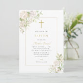 Elegante kalligrafie Bloemige Doop Kaart (Staand voorkant)