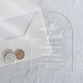 Elegante Kalligrafie Boog White Boho Beach Wedding Acryl Uitnodigingen