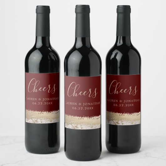 Elegante kalligrafie, bordeaux, gouden folie bruil wijn etiket (Flessen)