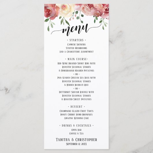 Elegante kalligrafie, bordeaux & perzik blush Roze Menu (Voorkant)