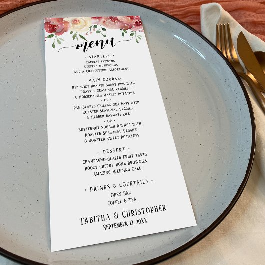 Elegante kalligrafie, bordeaux & perzik blush Roze Menu