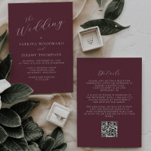 Elegante kalligrafie bordeaux QR-code trouwen