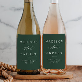 Elegante Kalligrafie Bos Groene Bruiloft Wijn Etiket
