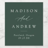 Elegante Kalligrafie Bos Groene Bruiloft Wijn Etiket (Enkel label)