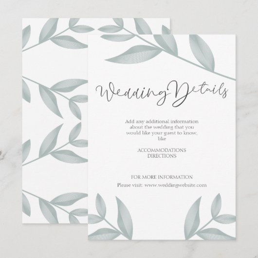 Elegante kalligrafie Botanische bruiloft Details Informatiekaartje (Voorkant / Achterkant)
