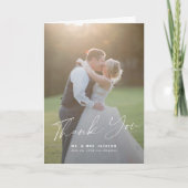 Elegante kalligrafie bruid en bruidegom foto bruil bedankkaart (Voorkant)