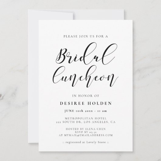 Elegante kalligrafie bruids lunch kaart (Voorkant)