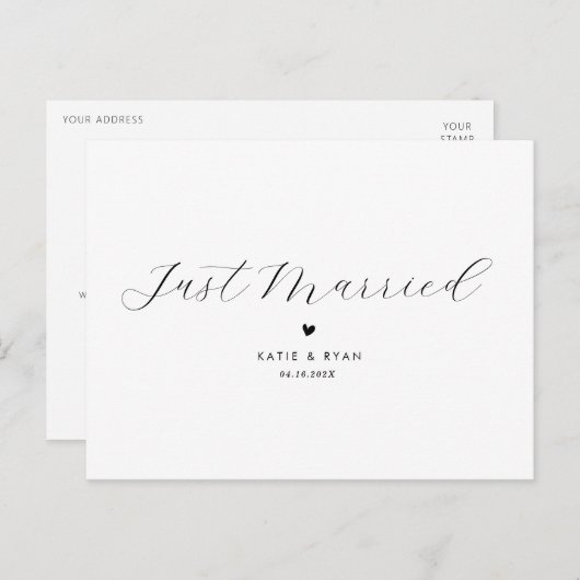 elegante kalligrafie bruiloft aankondiging briefkaart (Voorkant / Achterkant)