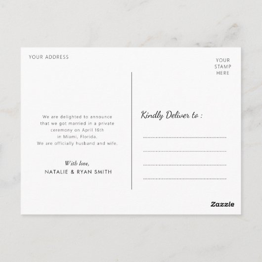 elegante kalligrafie bruiloft aankondiging briefkaart (Achterkant)