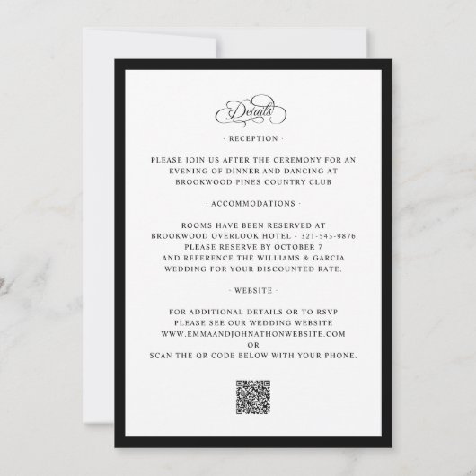 Elegante kalligrafie bruiloft alles in één zwart kaart (Achterkant)