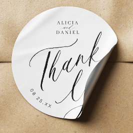 Elegante kalligrafie bruiloft bedankt gunst ronde sticker