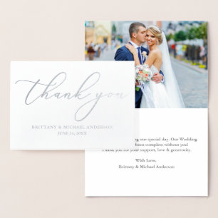 Elegante kalligrafie bruiloft Bedankt Silver Folie Kaarten
