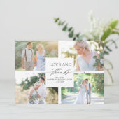 Elegante kalligrafie bruiloft dank u foto bedankkaart (Staand voorkant)