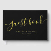 Elegante kalligrafie bruiloft echte folie zwart gastenboek (Voorkant)