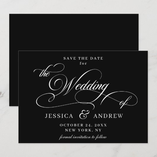 Elegante Kalligrafie Bruiloft Eenvoudige Save the  Save The Date (Voorkant / Achterkant)