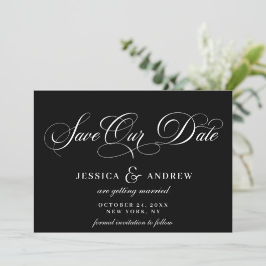 Elegante Kalligrafie Bruiloft Eenvoudige Save the Save The Date (Staand voorkant)