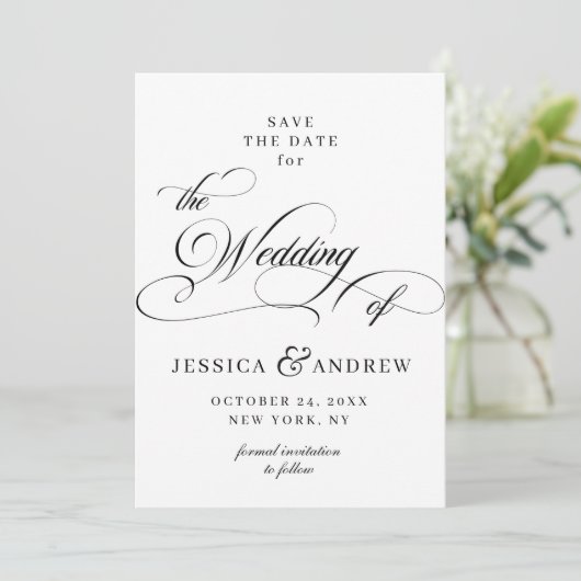 Elegante Kalligrafie Bruiloft Eenvoudige Save the Save The Date (Staand voorkant)