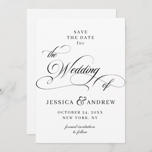 Elegante Kalligrafie Bruiloft Eenvoudige Save the Save The Date (Voorkant / Achterkant)