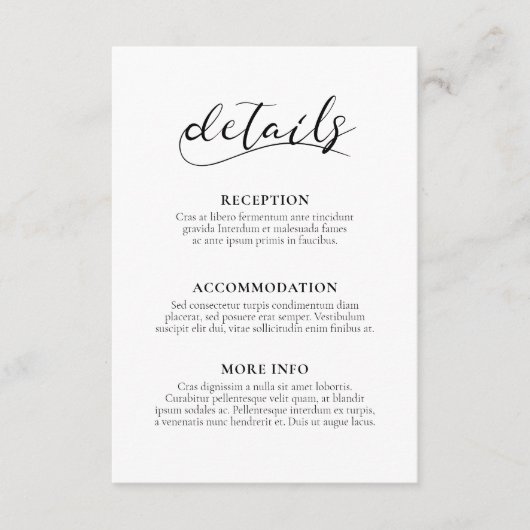 Elegante kalligrafie bruiloft gast informatie kaar informatiekaartje (Voorkant)