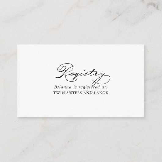 Elegante kalligrafie bruiloft geschenk register informatiekaartje (Voorkant)