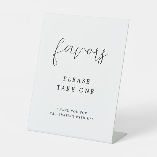 Elegante kalligrafie bruiloft gunsten teken reclamebord met voetstuk (Voorkant)