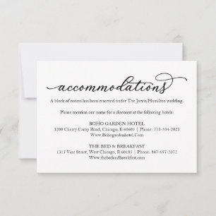 Elegante kalligrafie bruiloft hotel accommodaties RSVP kaartje