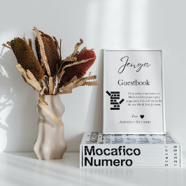 Elegante kalligrafie bruiloft Jenga gastenboek Poster