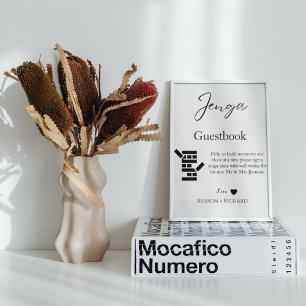 Elegante kalligrafie bruiloft Jenga gastenboek Poster