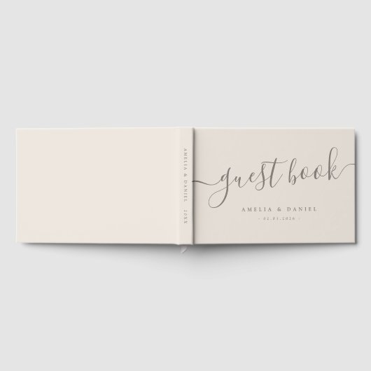 Elegante kalligrafie bruiloft lichtbruin gastenboek (Volledig)