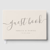 Elegante kalligrafie bruiloft lichtbruin gastenboek (Voorkant)