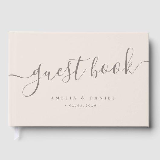 Elegante kalligrafie bruiloft lichtbruin gastenboek (Voorkant)