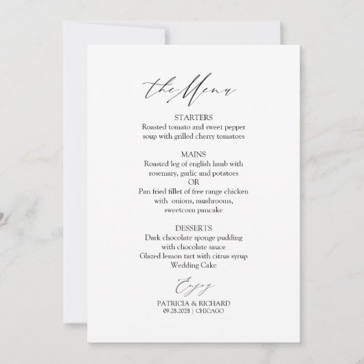 Elegante kalligrafie bruiloft menu Kaart (Voorkant)