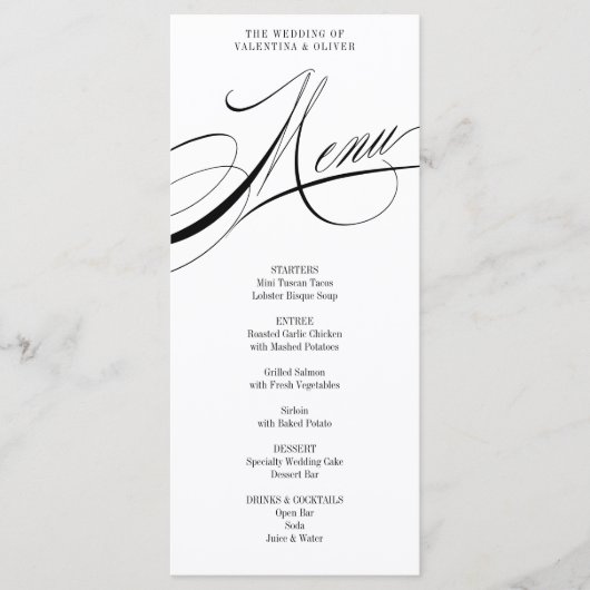 Elegante kalligrafie bruiloft menu Kaart (Voorkant)