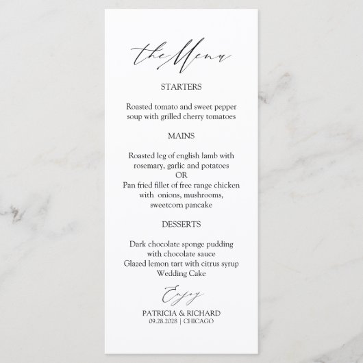 Elegante kalligrafie bruiloft menu Kaarten (Voorkant)