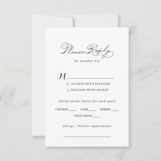 Elegante Kalligrafie Bruiloft Menu Keuze RSVP (Voorkant)