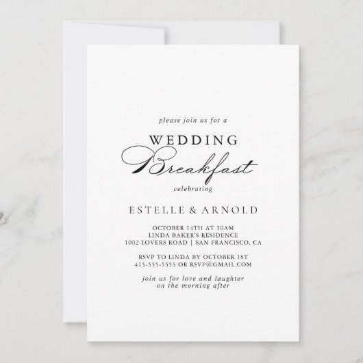 Elegante kalligrafie bruiloft ontbijt kaart (Voorkant)